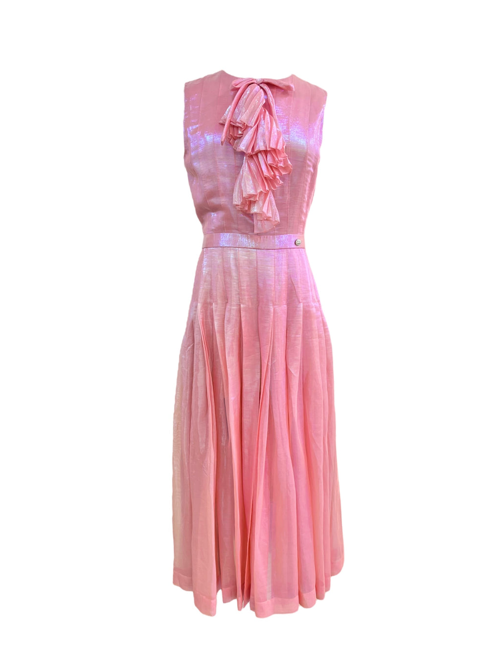 Chanel Chrome Pink Long Dress With Bow Detail – Bella Ling Chanel Chrome Pink Long Dress With Bow Detail – Bella Ling