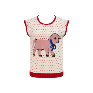 Gucci Ivory and Red Wool Lamb Intarsia Knit Sleeveless Sweater Vest XS