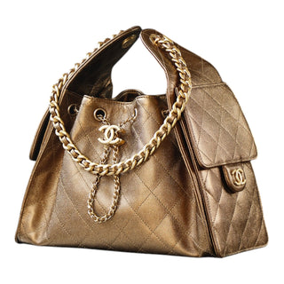 Chanel Metallic Bronze Chanel 25 Hobo Drawstring Bucket Bag