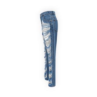 Chanel Blue Distressed Denim Straight-Leg Jeans Size FR 38