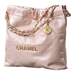 Chanel 22 Small Pearl Pink Quilted Calfskin Shoulder Tote Bag with Gold-Tone Hardware