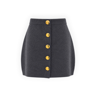 Louis Vuitton Dark Grey Wool Gold Button Cropped Cardigan and Mini Skirt Two-Piece Set