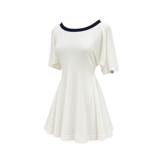 Chanel Ivory and Navy Blue Contrast Trim Belted Mini Dress FR 34