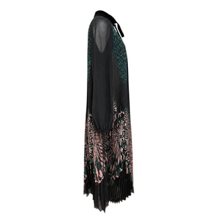 Fendi Black Green & Pink Floral Pleated Cocktail Dress Size IT 40