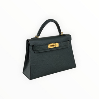 Hermès Vert Cypress Epsom Leather Mini Kelly II 20 Sellier Bag with Gold Hardware