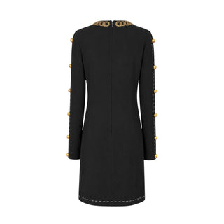 Dolce & Gabbana Black Embellished Chain Neck Long Sleeve Dress Size IT 44