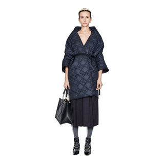 Christian Dior Navy Macro Cannage Belted Quilted Scarf Coat