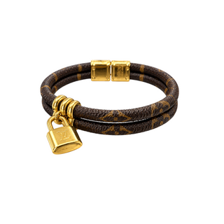 Louis Vuitton Brown Monogram Canvas Keep It Twice Padlock Bracelet Gold Hardware