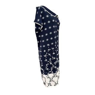 Chanel Navy & White Camellia Silk Blend Embellished Dress Size FR 38