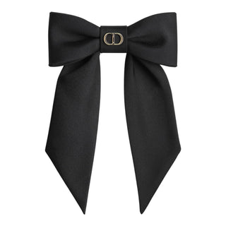 Christian Dior Black Grosgrain Ribbon Bow Hair Clip with CD Signature