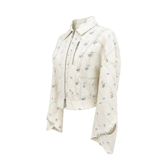 Christian Dior Ivory Floral Print Cotton Cropped Jacket Size IT 42