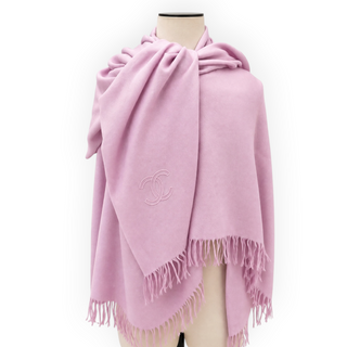 Chanel Lilac Cashmere & Silk CC Logo Fringe Shawl