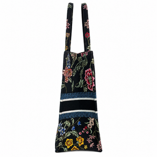Christian Dior Black Multicolour Floral Embroidered Book Tote Bag