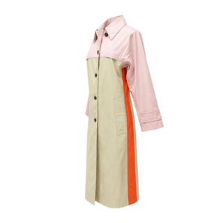 Prada Pink Beige and Orange Colour Block Belted Long Trench Coat Size IT 38