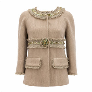 Chanel Beige Embellished Bouclé Knit Jacket