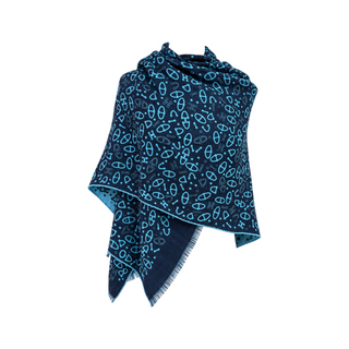 Hermès Blue and Navy Reversible Horsebit Motif Scarf