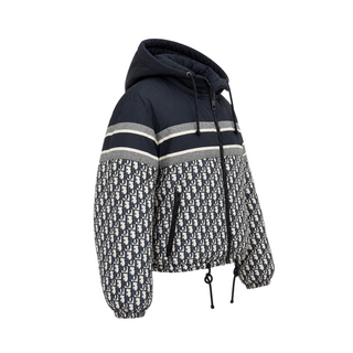 Christian Dior Navy and Ecru Cropped Reversible Puffer Jacket with Oblique Logo Pattern Size S
