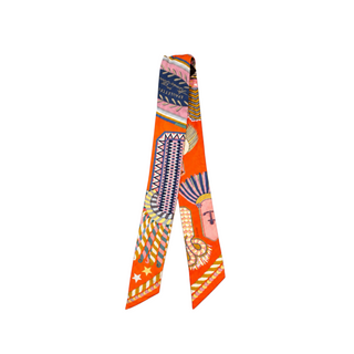 Hermès Orange Multicolour Épaulettes Silk Twilly Scarf