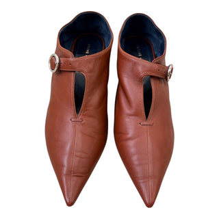 Celine Brown Leather T-Strap Pointed Toe Mules