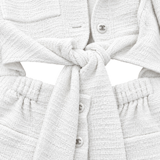 Chanel White Textured Tweed Belted Dress/Jacket Size FR 38