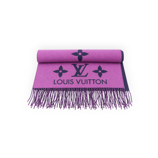 Louis Vuitton Pink and Navy Monogram Cashmere Reversible Fringed Scarf