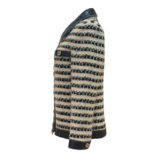 Chanel Black & Cream Striped Tweed Jacket with Black Trim