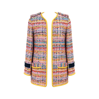 Chanel Multicolour Tweed Yellow Trim Long Jacket FR 34