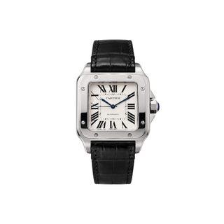 Cartier Santos 100 XL Automatic Stainless Steel Watch Black Alligator Strap