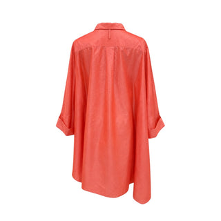 Hermès Coral Silk & Cotton Asymmetric Shirt Dress Size FR 34