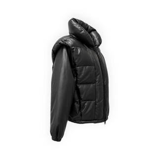 Isabel Marant Black Lambskin Leather Puffer Jacket with Removable Sleeves Size 34
