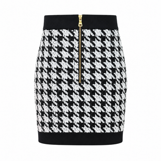 Balmain Black & White Houndstooth Knit Jacket & Skirt Set