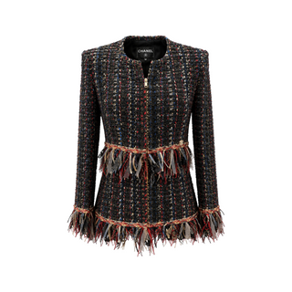 Chanel Black Multicolour Tweed Fringed Zip-Up Jacket Size FR 34