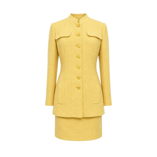 Chanel Boutique Vintage Yellow Tweed Jacket & Skirt Set Size FR 42