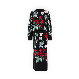 Chanel Black Multicolour Floral Print Cashmere Sweater and Midi Skirt Set FR 38/40