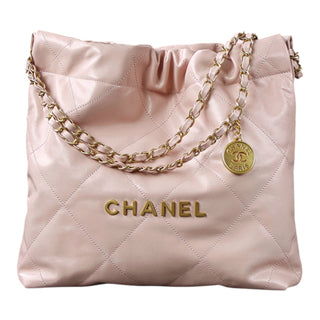Chanel 22 Small Pearl Pink Quilted Calfskin Shoulder Tote Bag with Gold-Tone Hardware