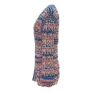 Chanel Pink & Blue Tweed Open Front Longline Cardigan Jacket