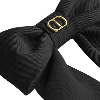 Christian Dior Black Grosgrain Ribbon Bow Hair Clip with CD Signature