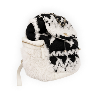 Chanel Black & White Knit Wool and Shearling Fall 2019 Backpack