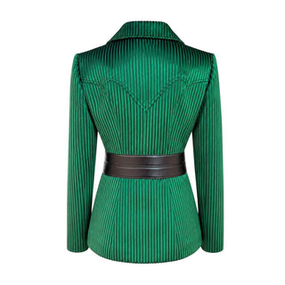 Louis Vuitton Green Striped Velvet & Leather Belted Blazer Size FR 36