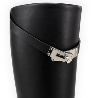Hermès Black Box Calfskin Jumping Kelly Buckle Knee-High Boots Size EU 40