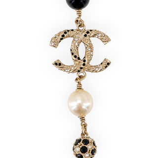 Chanel Black Gold CC Faux Pearl & Crystal Statement Necklace 2019