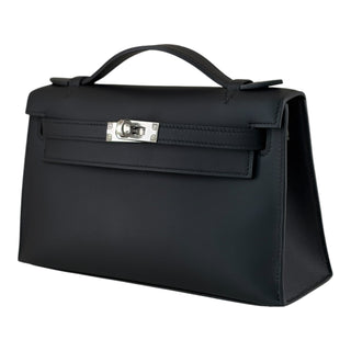 Hermès Kelly Pochette Black Swift Leather Clutch with Palladium Hardware