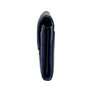 Hermès Blue Crocodile-Effect Leather Constance H Clasp Wallet with Gold Hardware