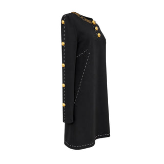 Dolce & Gabbana Black Embellished Chain Neck Long Sleeve Dress Size IT 44