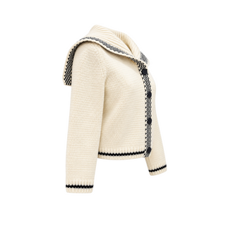 Christian Dior Ivory and Black Wool Cashmere Sailor Collar Knit Cardigan FR 40
