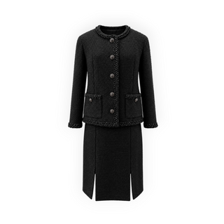 Chanel Black Metallic Tweed Braided Trim Jacket and Skirt Set
