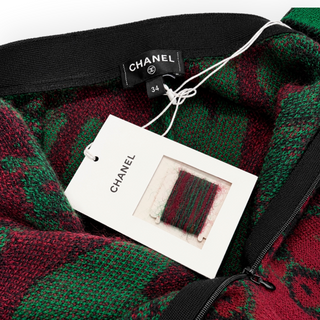 Chanel Green Black & Burgundy Cashmere Mohair Cardigan & Trousers Set Size 34
