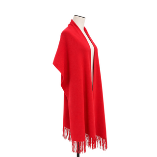 Chanel Vibrant Coral Pink Cashmere Fringed Shawl Scarf