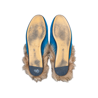 Gucci Turquoise Blue Suede Princetown Horsebit Fur-Lined Slippers EU 37.5