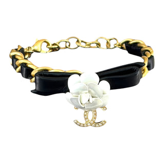 Chanel Gold Camellia Leather Bracelet